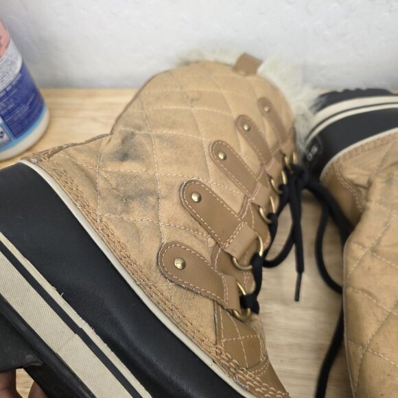 Sorel Tofino Winter Faux Fur Tall Tan Black Snow Boots NL1937-374 Wmn Size 9.5 - Picture 8 of 11